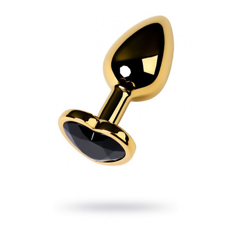 Gold Metal Anal Plug w Tourmaline Heart Crystal Small Metal